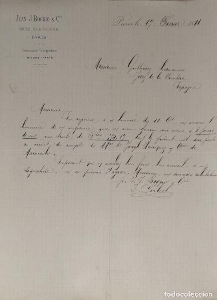 Commercial Letters: Carta comercial. Jean J. Boggio & C&iacute;e. Par&iacute;s. Francia 1891
