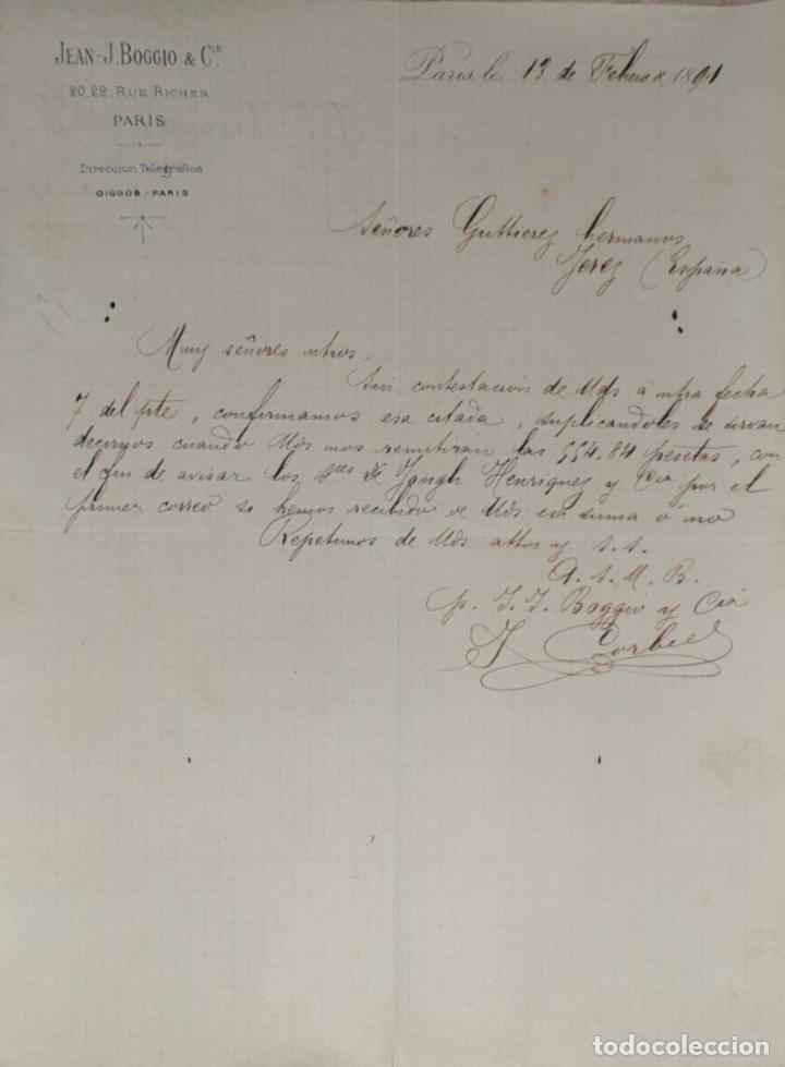 Commercial Letters: Carta comercial. Jean J. Boggio & C&iacute;e. Par&iacute;s. Francia 1891