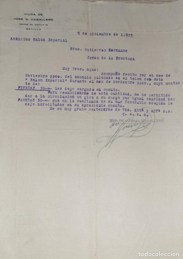 Commercial Letters: Carta comercial. Viuda de Jos&eacute; G. Caballero. Sevilla. Espa&ntilde;a 1925