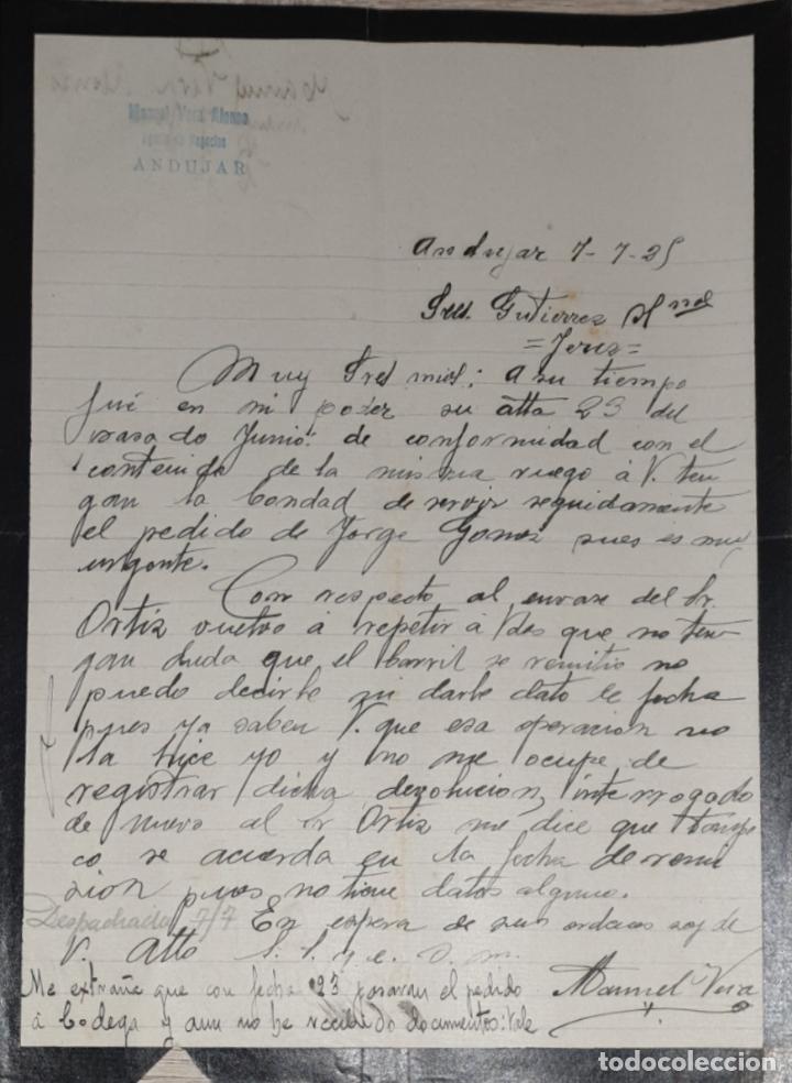 Commercial Letters: Carta comercial. Manuel Vera Alonso. Andujar. Espa&ntilde;a 1925