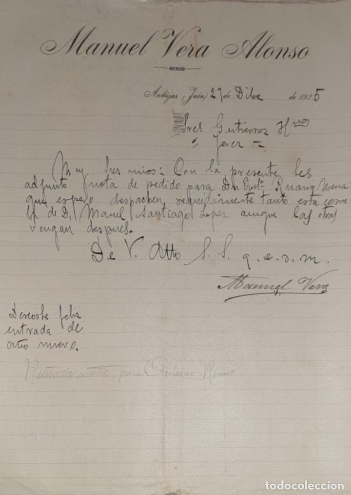 Commercial Letters: Carta comercial. Manuel Vera Alonso. And&uacute;jar. Espa&ntilde;a 1925