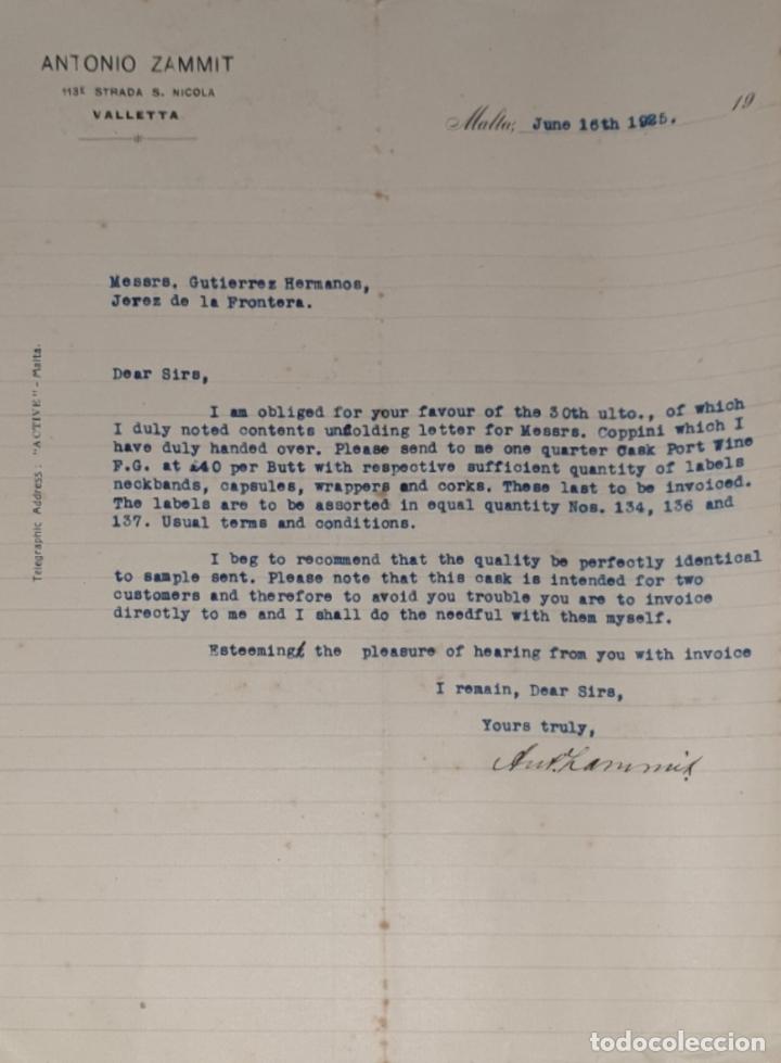 Commercial Letters: Carta comercial. Antonio Zammit. Malta 1925