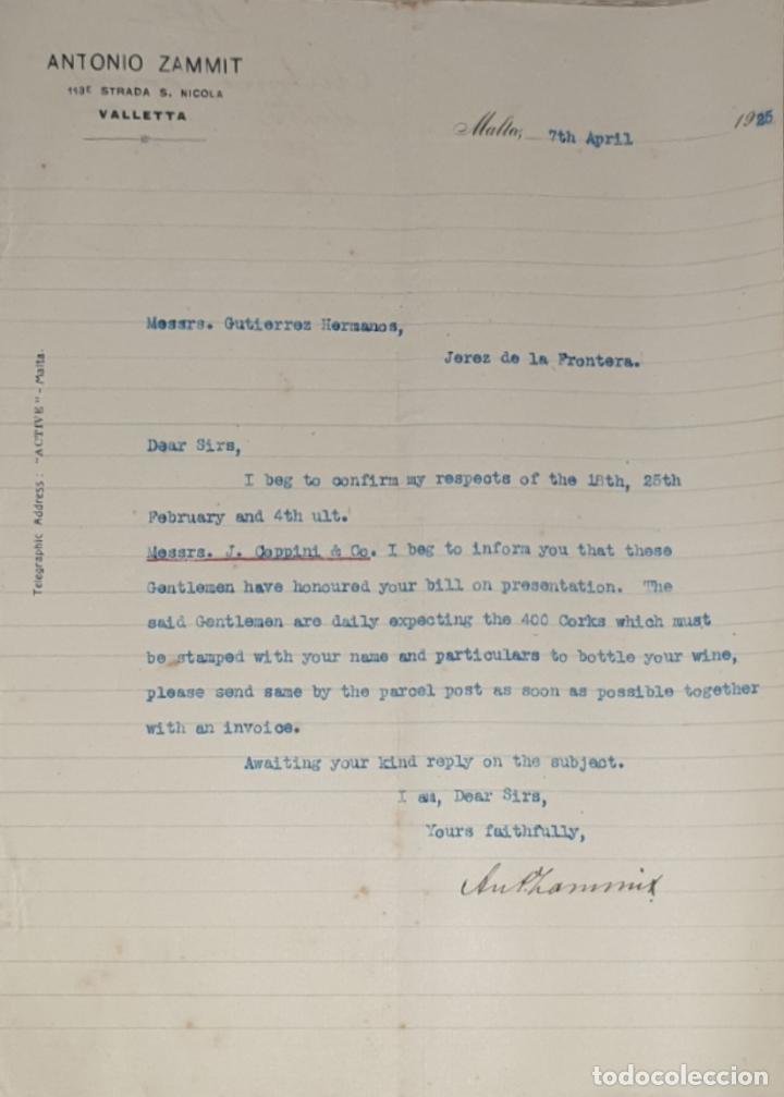 Commercial Letters: Carta comercial. Antonio Zammit. Malta 1925