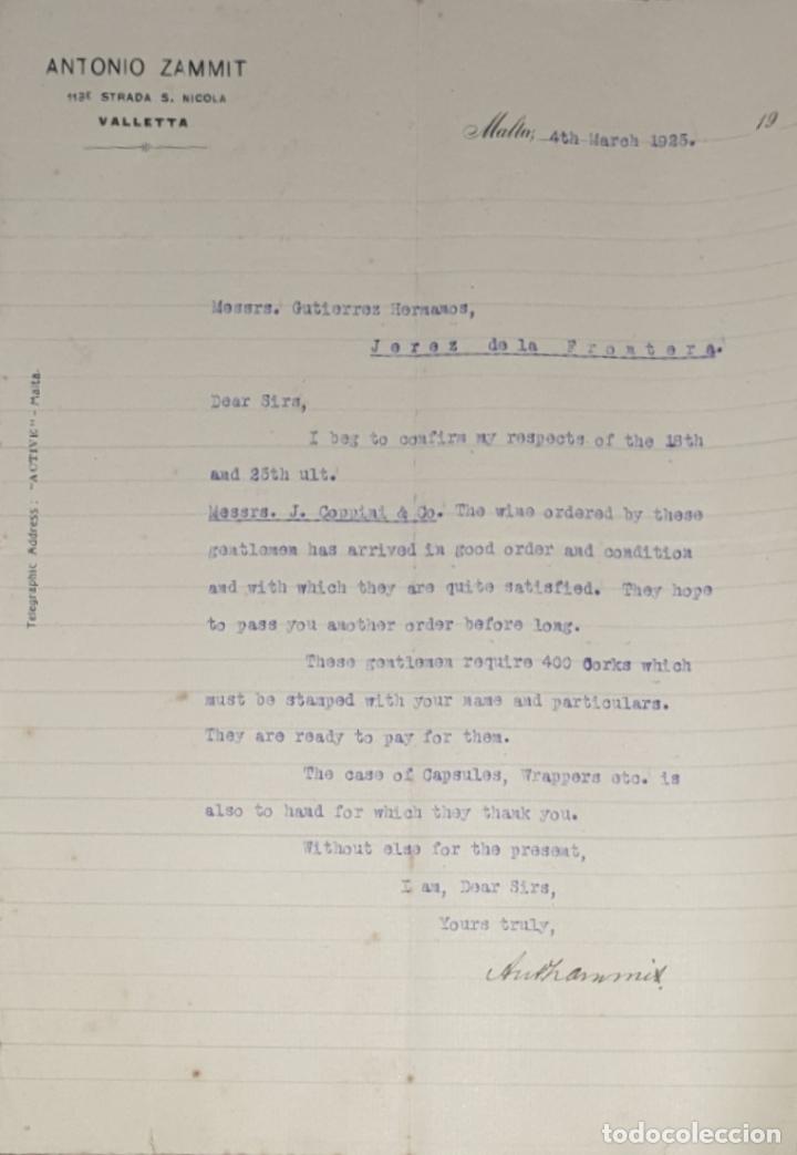 Commercial Letters: Carta comercial. Antonio Zammit. Malta 1925