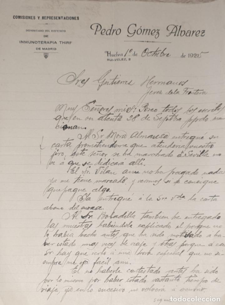 Commercial Letters: Carta comercial. Pedro G&oacute;mez Alvarez. Comisiones y Representaciones. Huelva. Espa&ntilde;a 1925