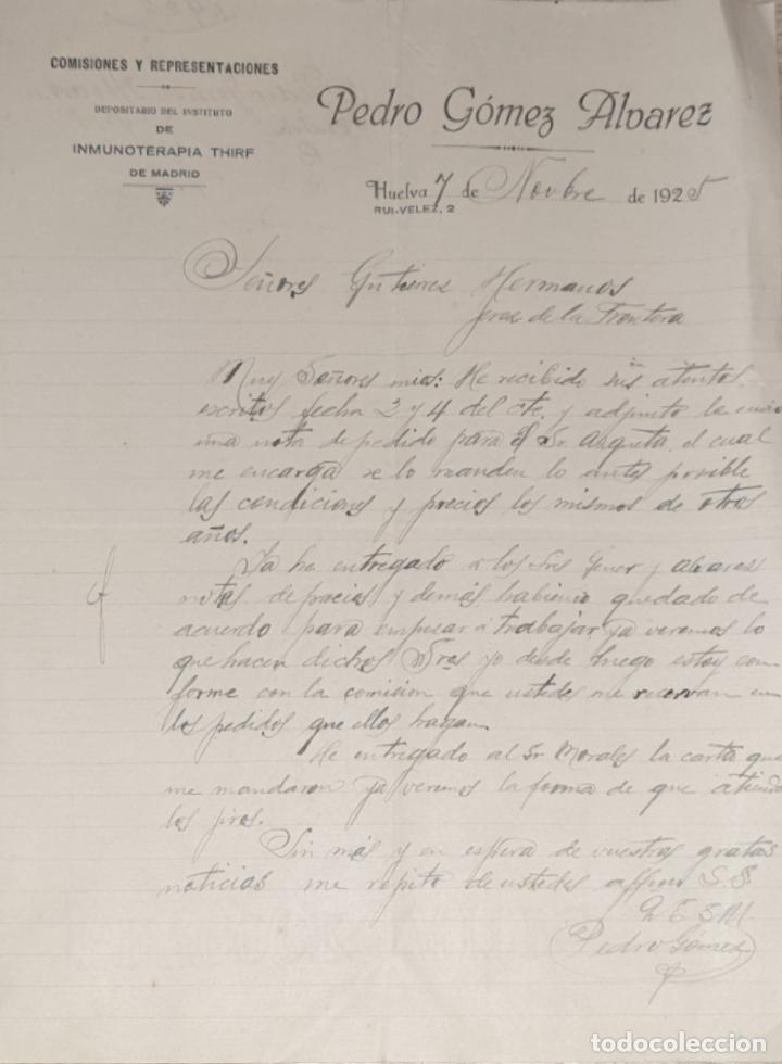 Commercial Letters: Carta comercial. Pedro G&oacute;mez Alvarez. Comisiones y Representaciones. Huelva. Espa&ntilde;a 1925