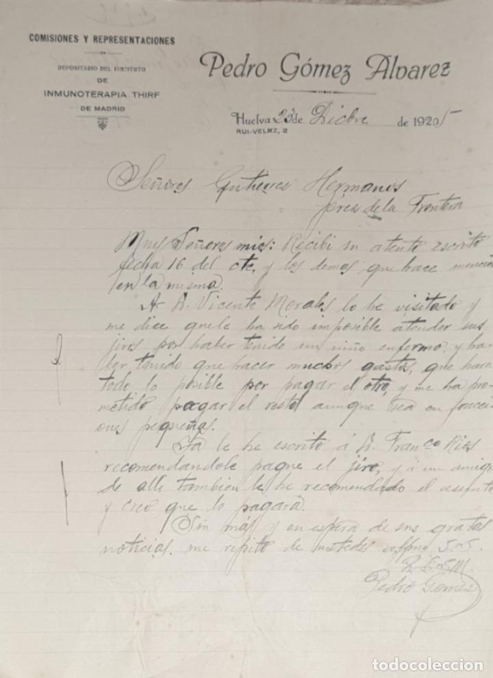 Commercial Letters: Carta comercial. Pedro G&oacute;mez Alvarez. Comisiones y Representaciones. Huelva. Espa&ntilde;a 1925