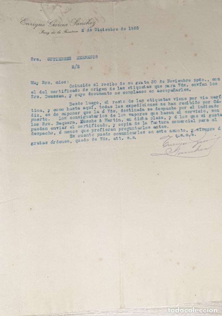 Commercial Letters: Carta comercial. Enrique Garc&iacute;a S&aacute;nchez. Jerez de la Frontera. Espa&ntilde;a 1925