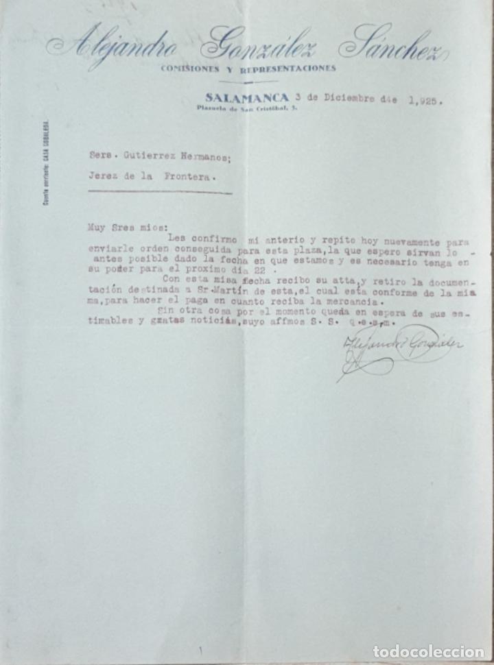 Commercial Letters: Carta comercial. Alejandro Gonz&aacute;lez S&aacute;nchez. Comisiones y Representaciones. Salamanca. 1925