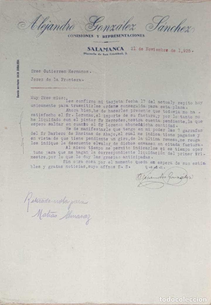 Commercial Letters: Carta comercial. Alejandro Gonz&aacute;lez S&aacute;nchez. Comisiones y Representaciones. Salamanca. 1925