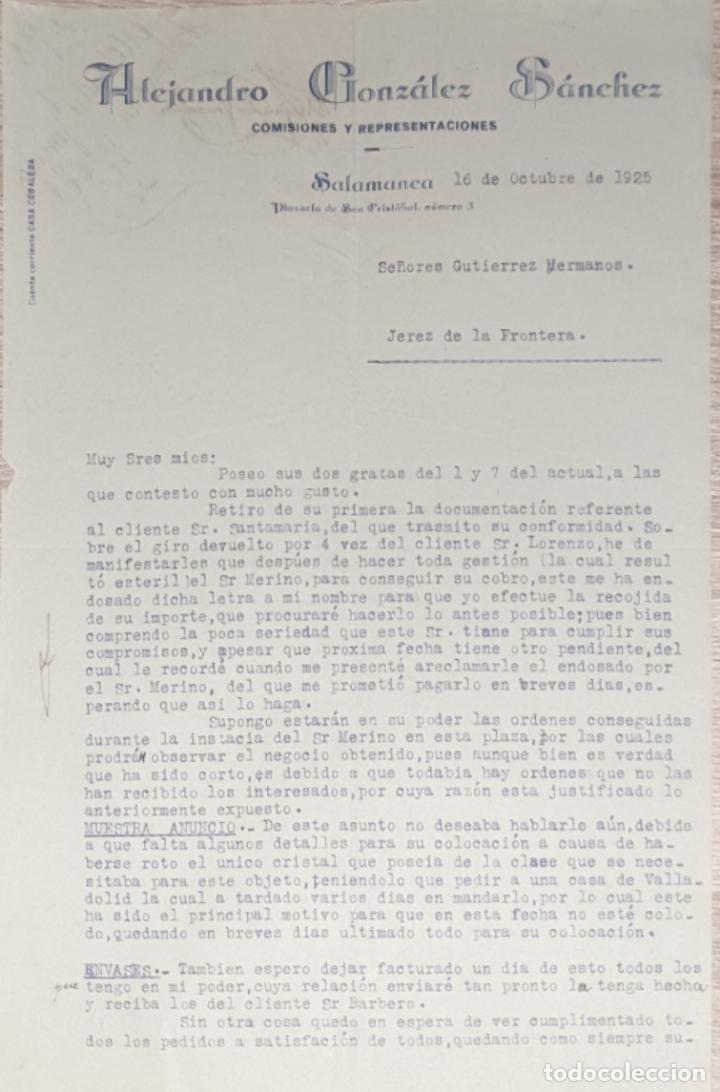 Commercial Letters: Carta comercial. Alejandro Gonz&aacute;lez S&aacute;nchez. Comisiones y Representaciones. Salamanca. 1925