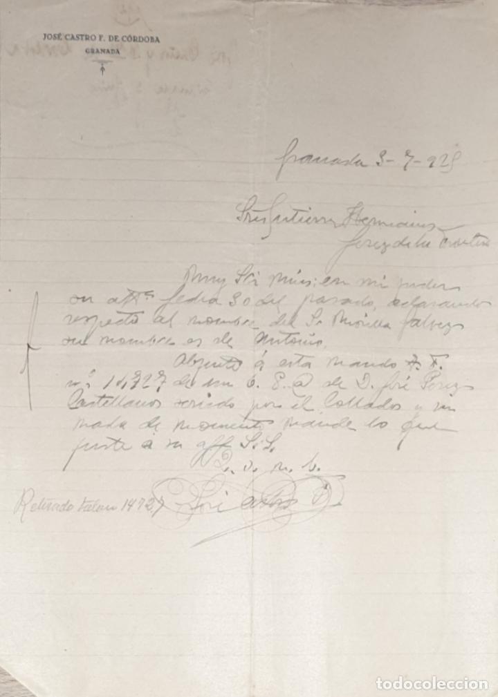 Commercial Letters: Carta comercial. Jos&eacute; Castro F. De C&oacute;rdoba. Granada. Espa&ntilde;a 1925