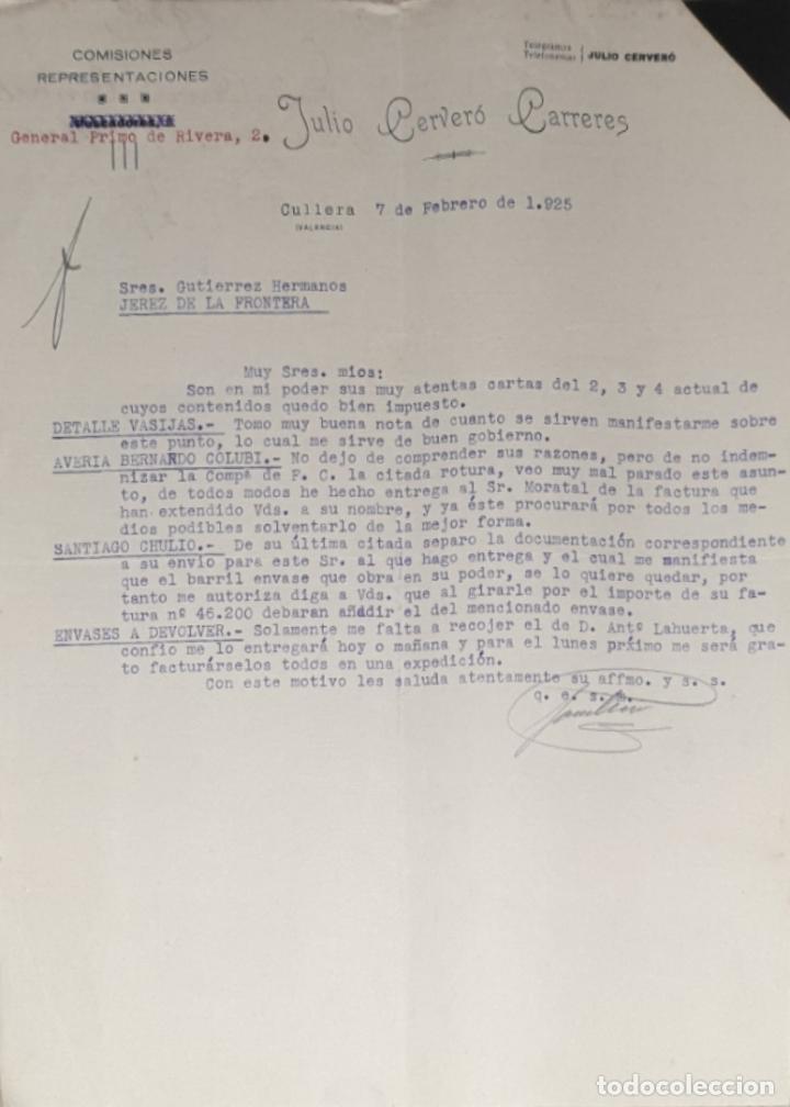 Commercial Letters: Carta comercial. Julio Cerver&oacute; Carreres. Comisiones-Representaciones. VAlencia. Espa&ntilde;a 1925
