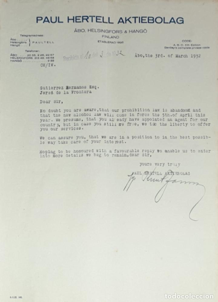 Gesch&auml;ftsbriefe: Carta comercial. Paul Hertell Aktiebolag. &Aacute;bo,Helsingfors & Hang&ouml;. Finland 1932