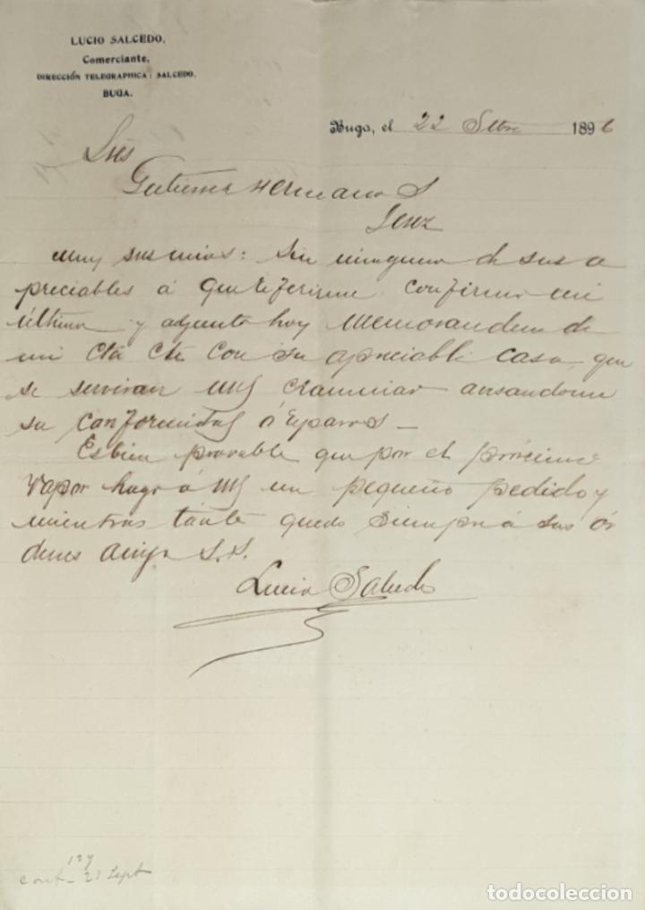 Gesch&auml;ftsbriefe: carta comercial. Lucio Salcedo. Comerciante. Buga. Colombia 1896