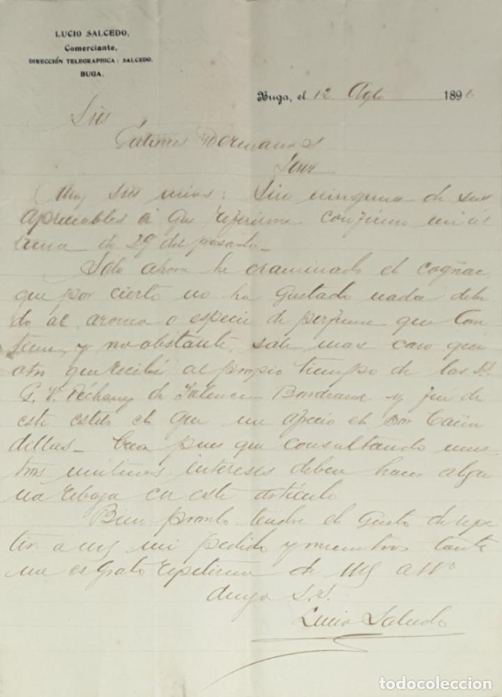 Commercial Letters: carta comercial. Lucio Salcedo. Comerciante. Buga. Colombia 1896
