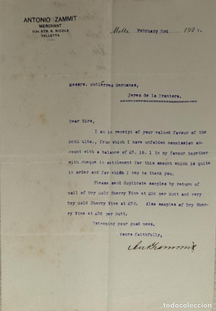 Gesch&auml;ftsbriefe: Carta comercial. Antonio Zammit.Merchant. Malta 1927