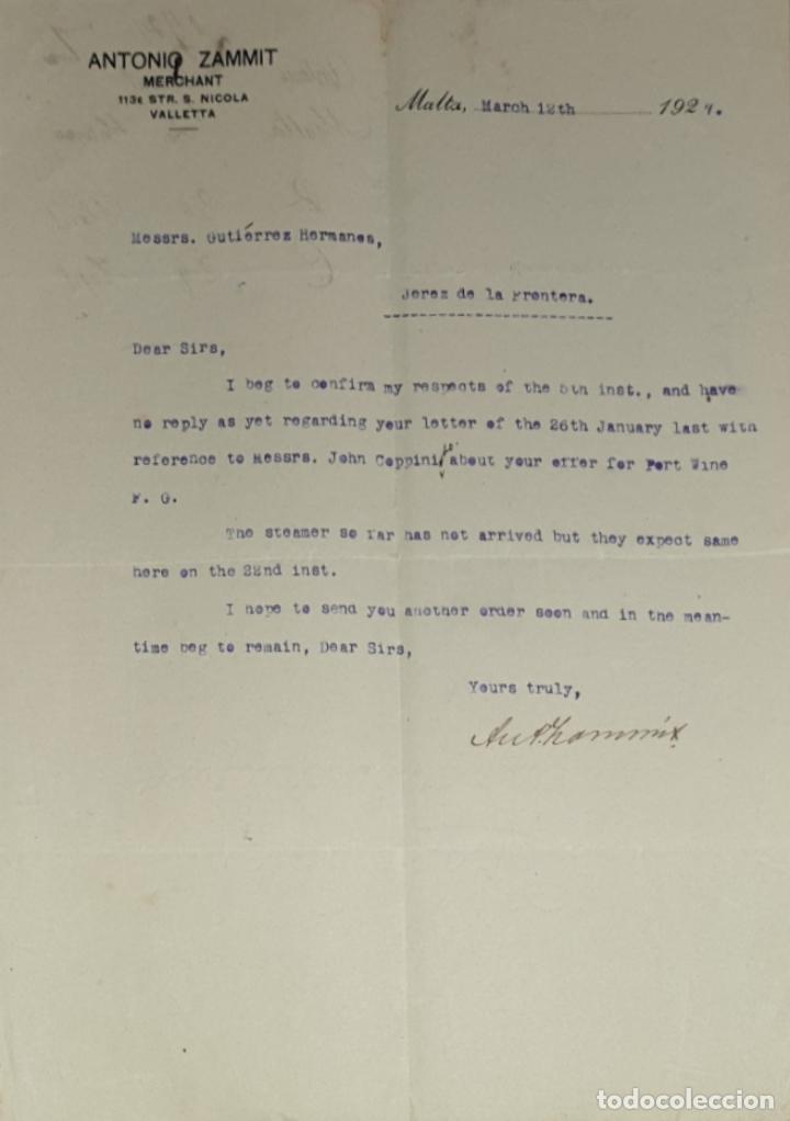 Gesch&auml;ftsbriefe: Carta comercial. Antonio Zammit.Merchant. Malta 1927