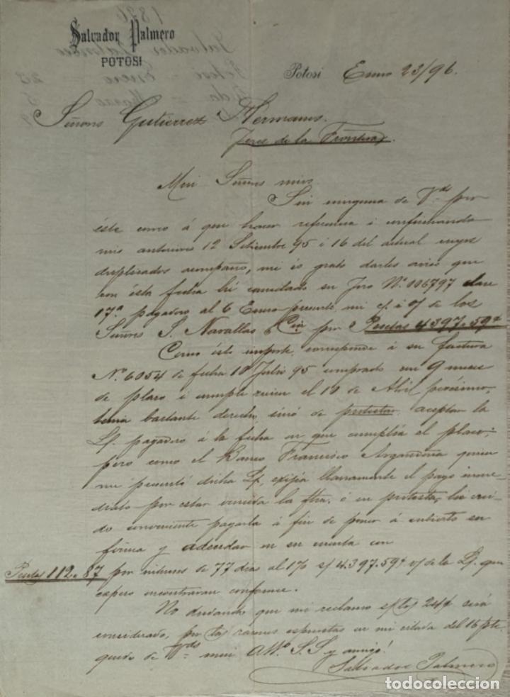 Gesch&auml;ftsbriefe: Carta comercial. Salvador Palmero. Potosi. M&eacute;xico 1896