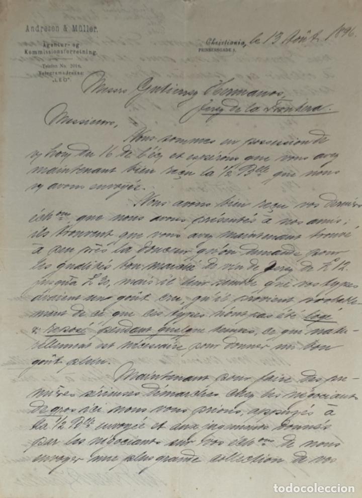 Gesch&auml;ftsbriefe: Carta comercial. Andersen & M&uuml;ller. Agentur kommissionsforreining. Christiania. Dinamarca 1896