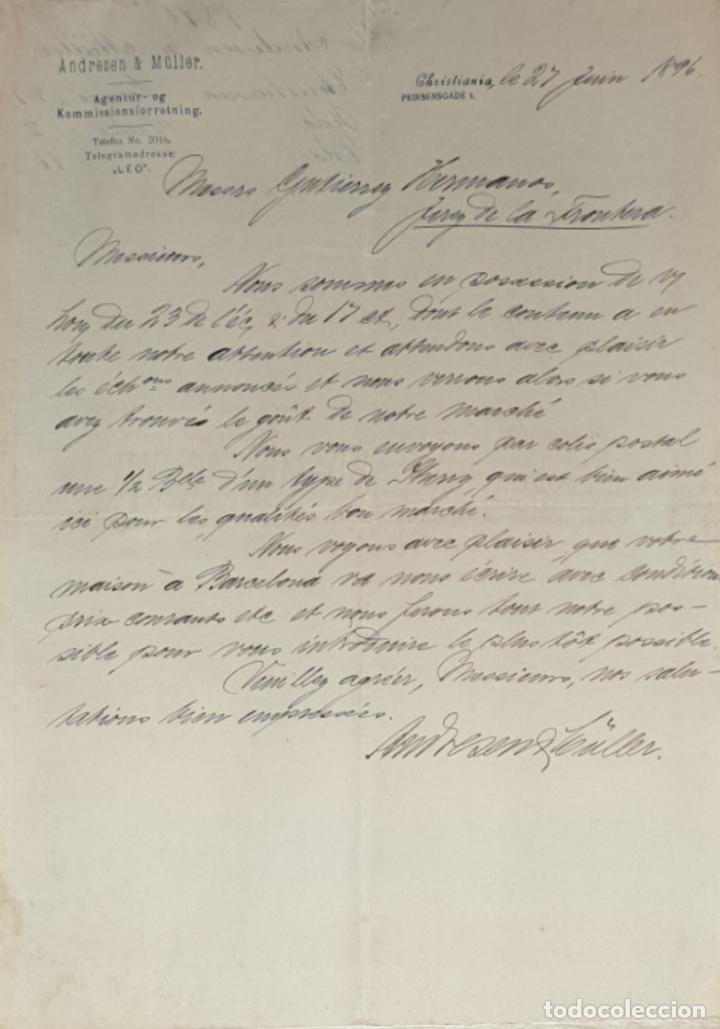Gesch&auml;ftsbriefe: Carta comercial. Andersen & M&uuml;ller. Agentur kommissionsforreining. Christiania. Dinamarca 1896