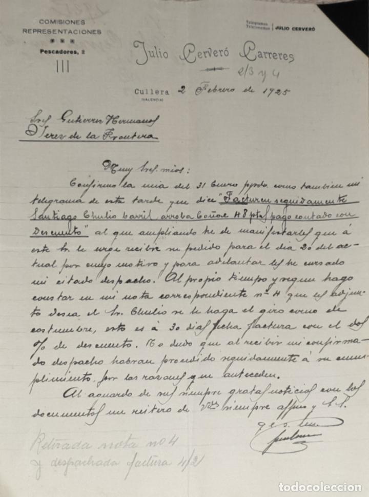 Lettres commerciales: Carta comercial. Julio Cerver&oacute; Carreres. Comisiones-Representaciones. VAlencia. Espa&ntilde;a 1925