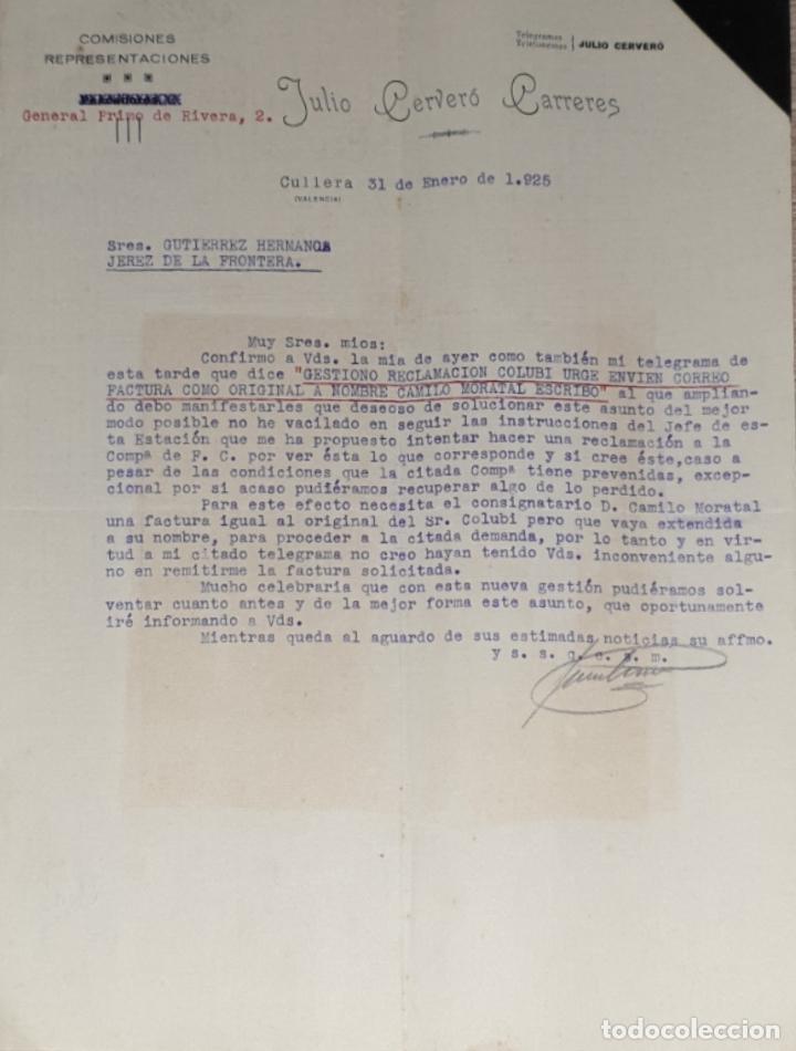 Lettres commerciales: Carta comercial. Julio Cerver&oacute; Carreres. Comisiones-Representaciones. VAlencia. Espa&ntilde;a 1925