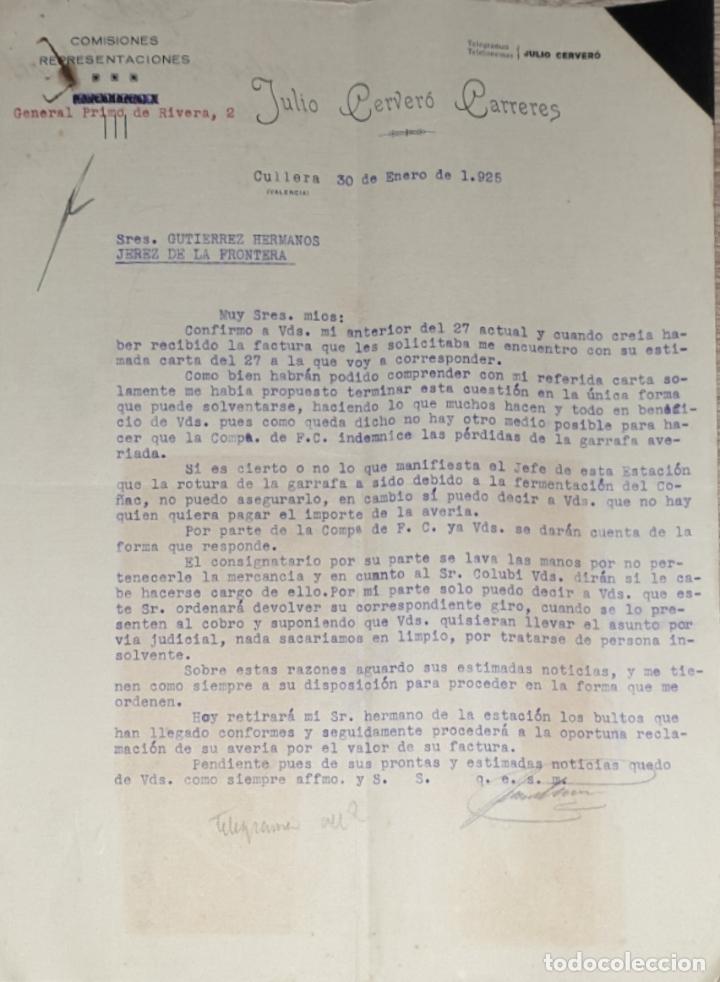 Lettres commerciales: Carta comercial. Julio Cerver&oacute; Carreres. Comisiones-Representaciones. VAlencia. Espa&ntilde;a 1925