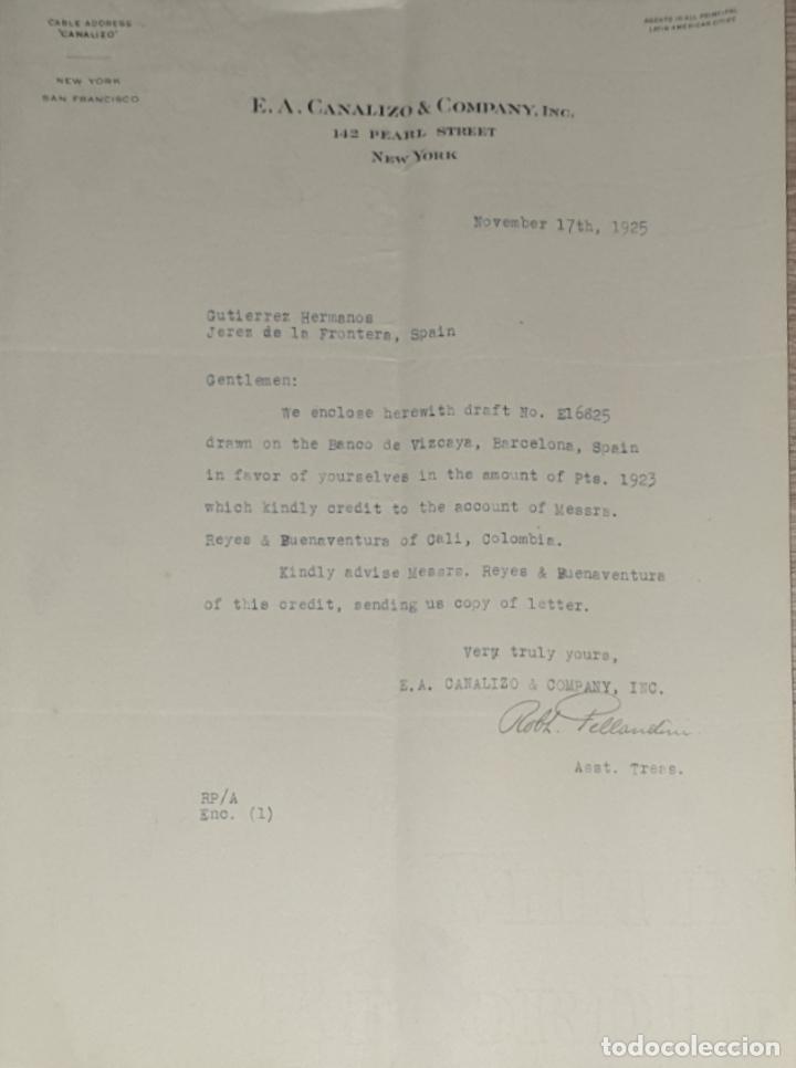 Lettres commerciales: Carta comercial. E.A. Canalizo & Company Ins. New York 1925