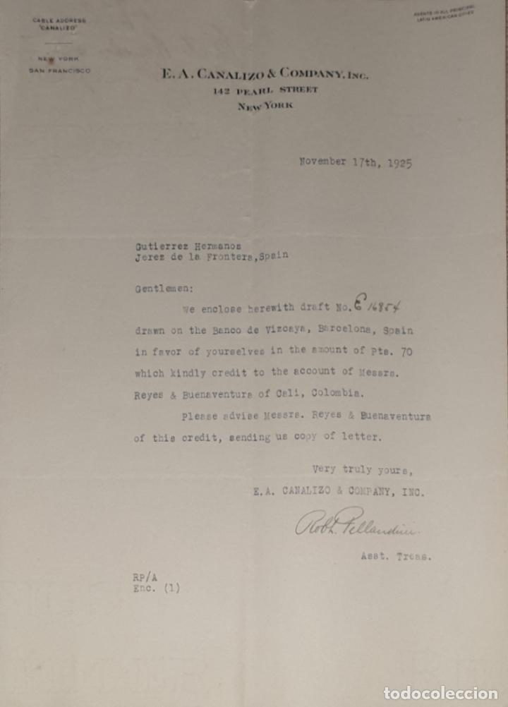 Lettres commerciales: Carta comercial. E.A. Canalizo & Company Ins. New York 1925