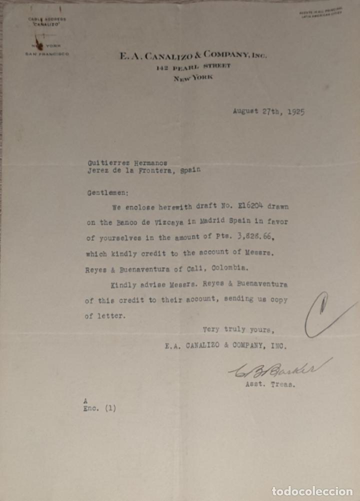 Lettres commerciales: Carta comercial. E.A. Canalizo & Company Ins. New York 1925