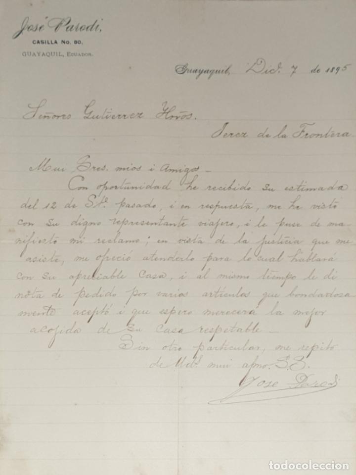 Cartas comerciales: Carta comercial. Jos&eacute; Parodi. Guayaqui. Ecuador 1895