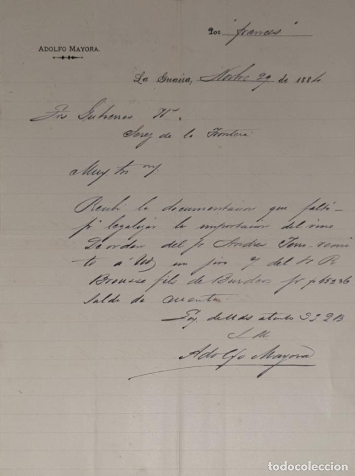 Cartas comerciales: Carta comercial. Adolfo Mayora. La Guaira. Venezuela 1884