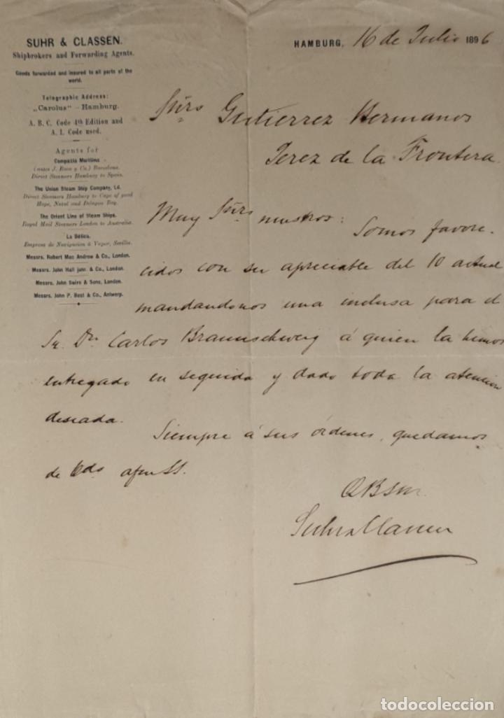 Cartas comerciales: Carta comercial. Suhr & Classen. Shipbrokers and Forwarding Agents. Hamburg. Alemania 1896