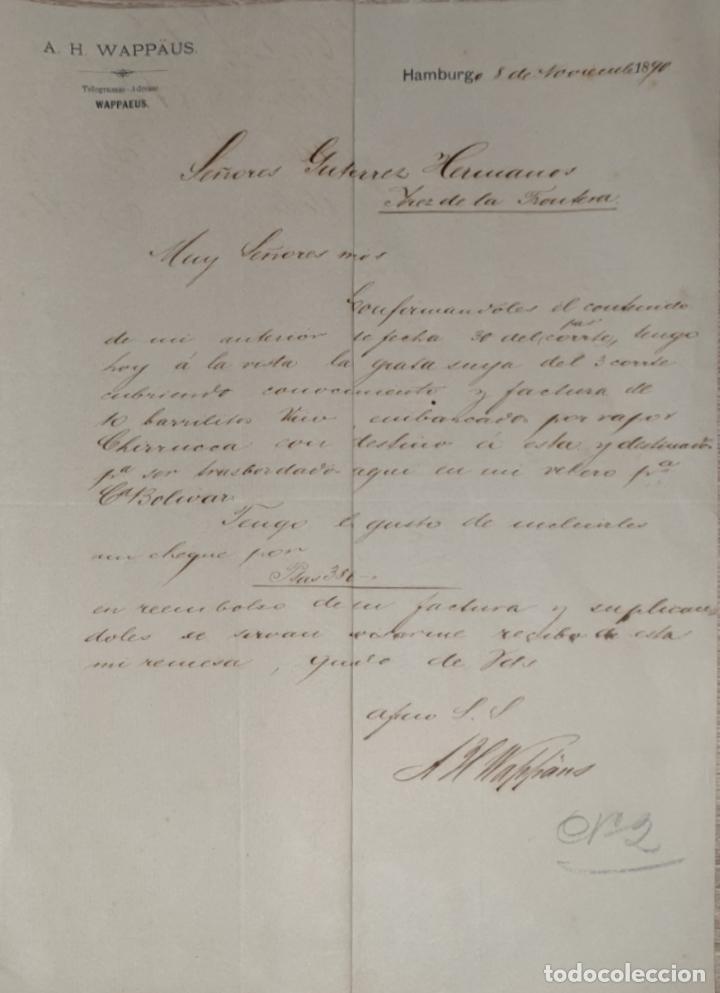 Cartas comerciales: Carta comercial. A.H. Wappaus. Hamburg. Alemania 1890