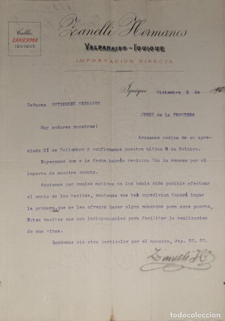 Cartas comerciales: Carta comercial. Zanelli Hermanos. Importaci&oacute;n Directa. Iquique. Chile 1895