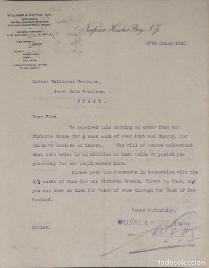 Cartas comerciais: Carta comercial. Napier Hawkes Bay. N.Z. Williams & Kettle Ltd. Merchants 1910