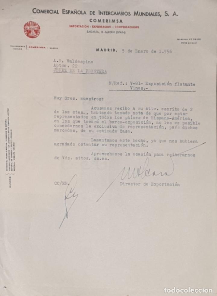Cartas comerciais: Carta comercial. Comercial Espa&ntilde;ola de Intercambios Mundiales S.A. Madrid. Espa&ntilde;a 1956