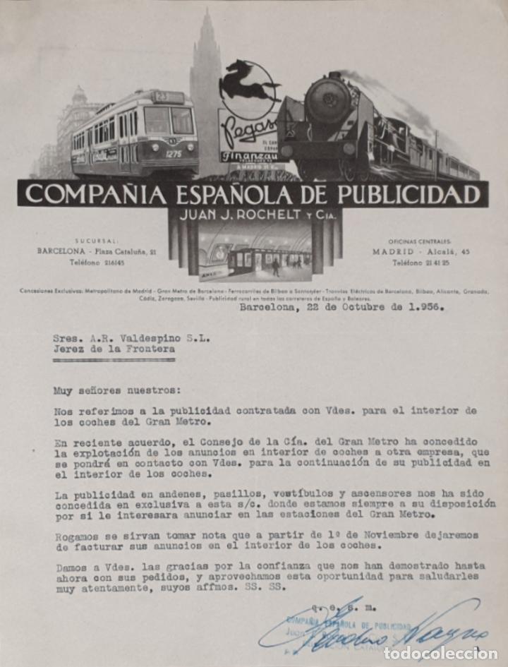 Cartas comerciais: Carta comercial. Juan J. Rochelt y C&iacute;a. Compa&ntilde;&iacute;a Espa&ntilde;ola de Publicidad. Barcelona. Espa&ntilde;a 1956