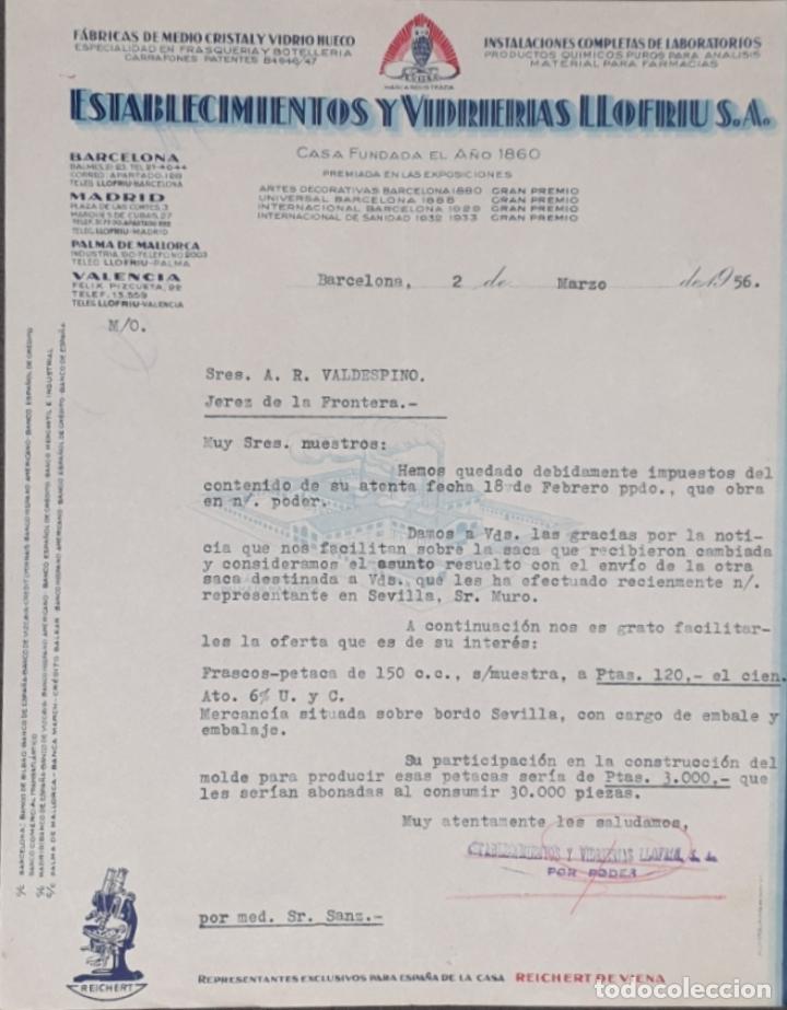 Cartas comerciais: Carta comercial. Establecimientos y Vidrieras Llofriu S.A. Barcelona. Espa&ntilde;a 1956