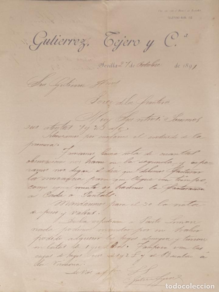Cartas comerciais: Carta comercial. Gutierrez Tejero y C&ordf;. Sevilla. Espa&ntilde;a 1891