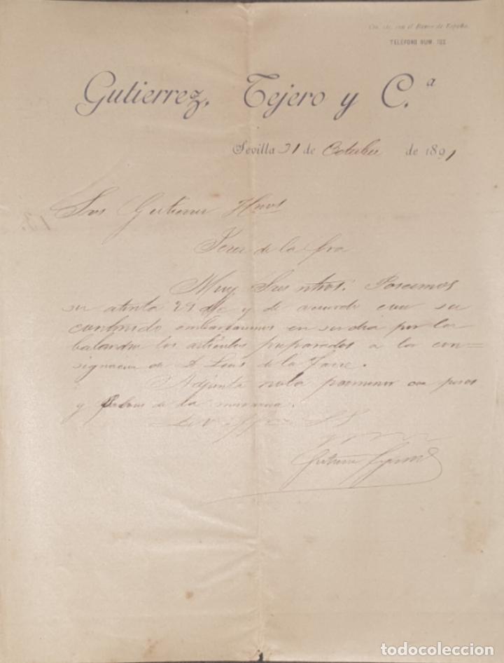 Cartas comerciais: Carta comercial. Gutierrez Tejero y C&ordf;. Sevilla. Espa&ntilde;a 1891