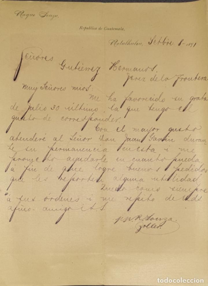Cartas comerciais: Carta comercial. Roque Souza. Tetalhuleu. Rep&uacute;blica de Guatemala1891