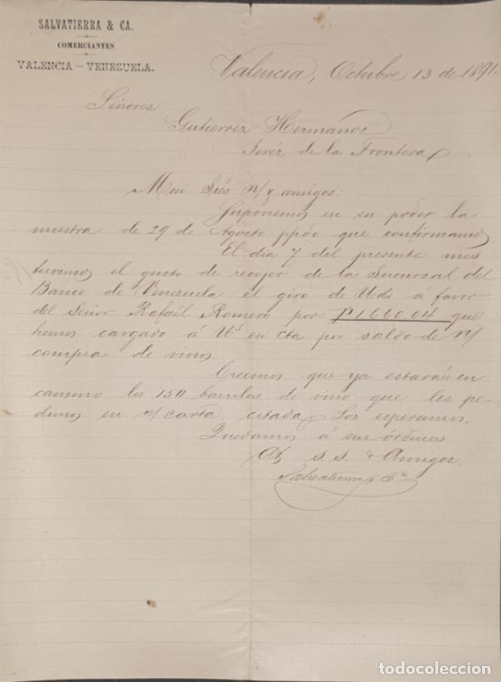 Cartas comerciais: Carta comercial. Salvatierra & C&ordf;. Comerciantes. Valencia. Venezuela 1891