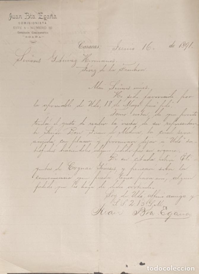 Commercial Letters: Carta comercial. Juan Bta. Ega&ntilde;a. Comisionista. Caracas. Venezuela 1891