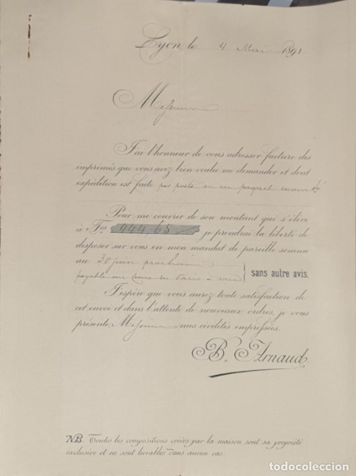 Cartas comerciais: Carta comercial. B. Arnaudo. Lyon. Francia 1891