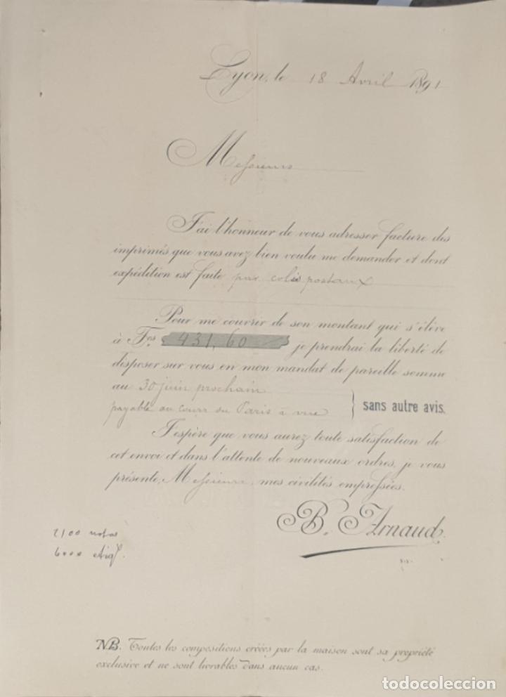 Cartas comerciais: Carta comercial. B. Arnaudo. Lyon. Francia 1891