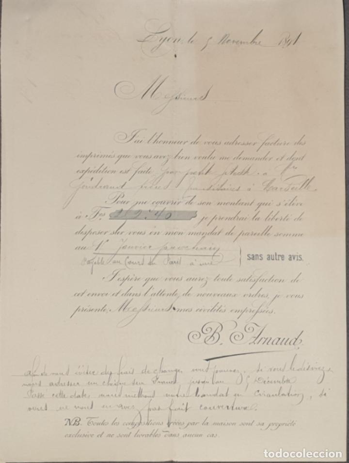 Cartas comerciais: Carta comercial. B. Arnaudo. Lyon. Francia 1891