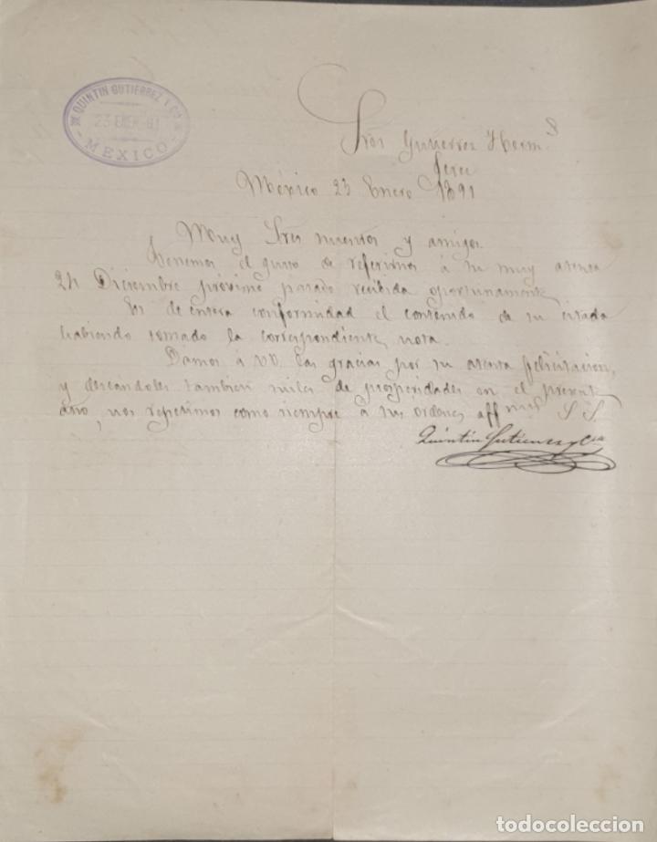 Cartas comerciais: Carta comercial. Quintin Gutierrez y C&iacute;a. M&eacute;xico 1891