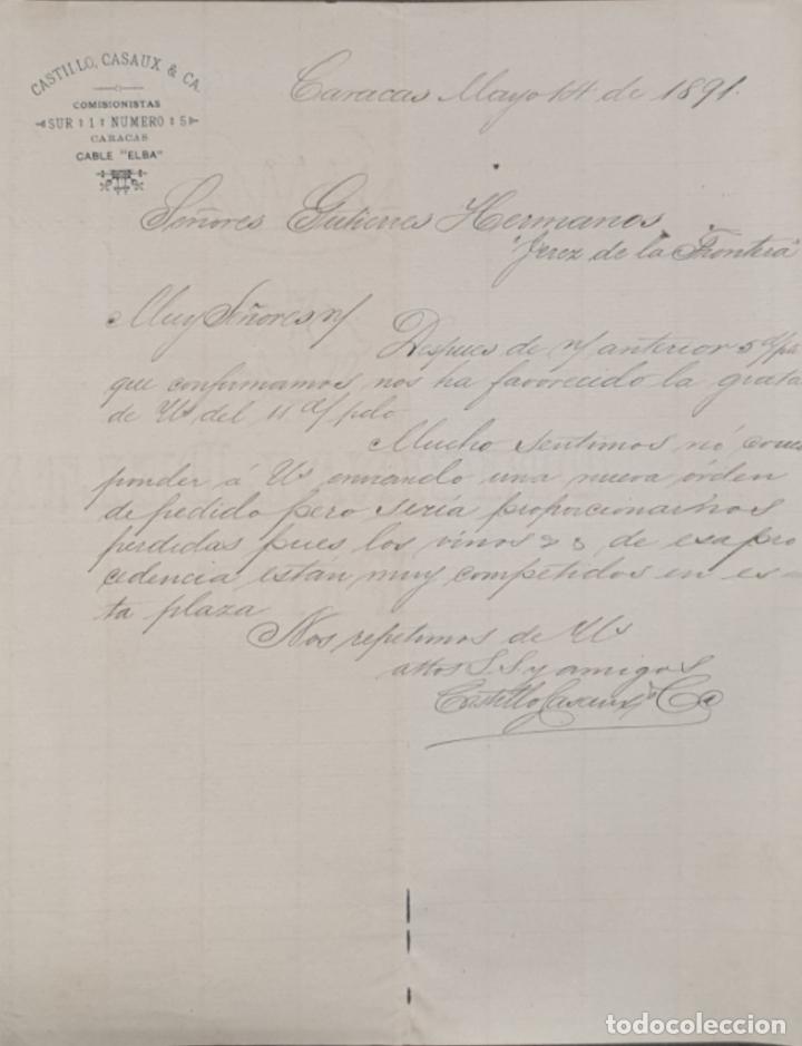 Gesch&auml;ftsbriefe: Carta comercial. Castillo, Casaux & C&ordf;. Comisionistas. Caracas. Venezuela 1891